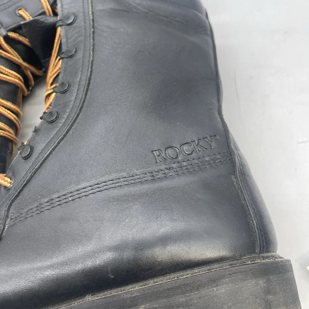Rocky Insulated Leather Combat Boots Mens 11.5 W Black Lace-Up Vibram Sole